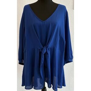 Torrid Royal Blue Georgette Surplice Puff Sleeve Blouse with Tie Size 4X